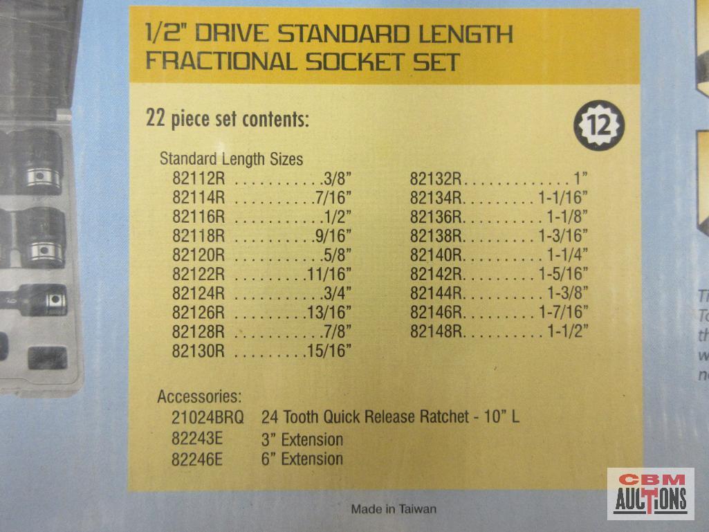 Grey Pneumatic 1/2" Drive Standard Length Fractional Socket Set (3/8" to 1-1/2") w/ Molded Storage