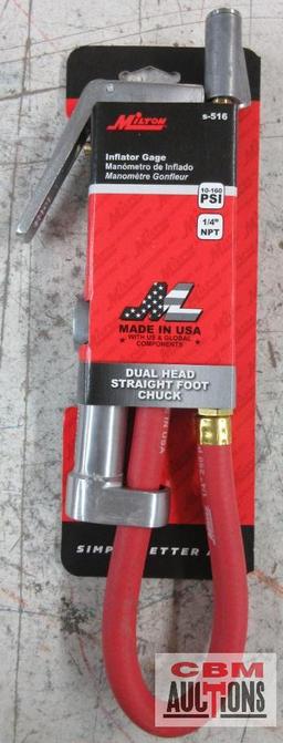 Milton S-516 Inflator Gage Dual Head Straight Chuck, 10-160PSI, 1/4" NPT, Red