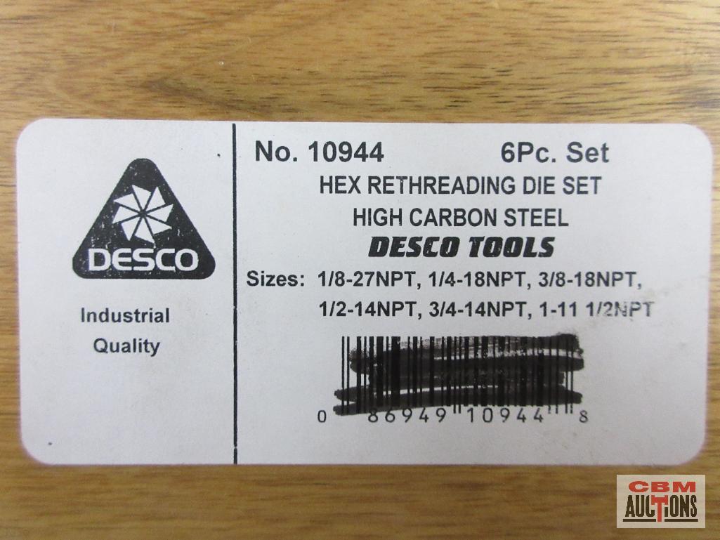 Desco 10944 6pc Hex Rethreading Die Set, High Carbon Steel w/ Wooden Storage Case... Sizes: 1/8-27NP