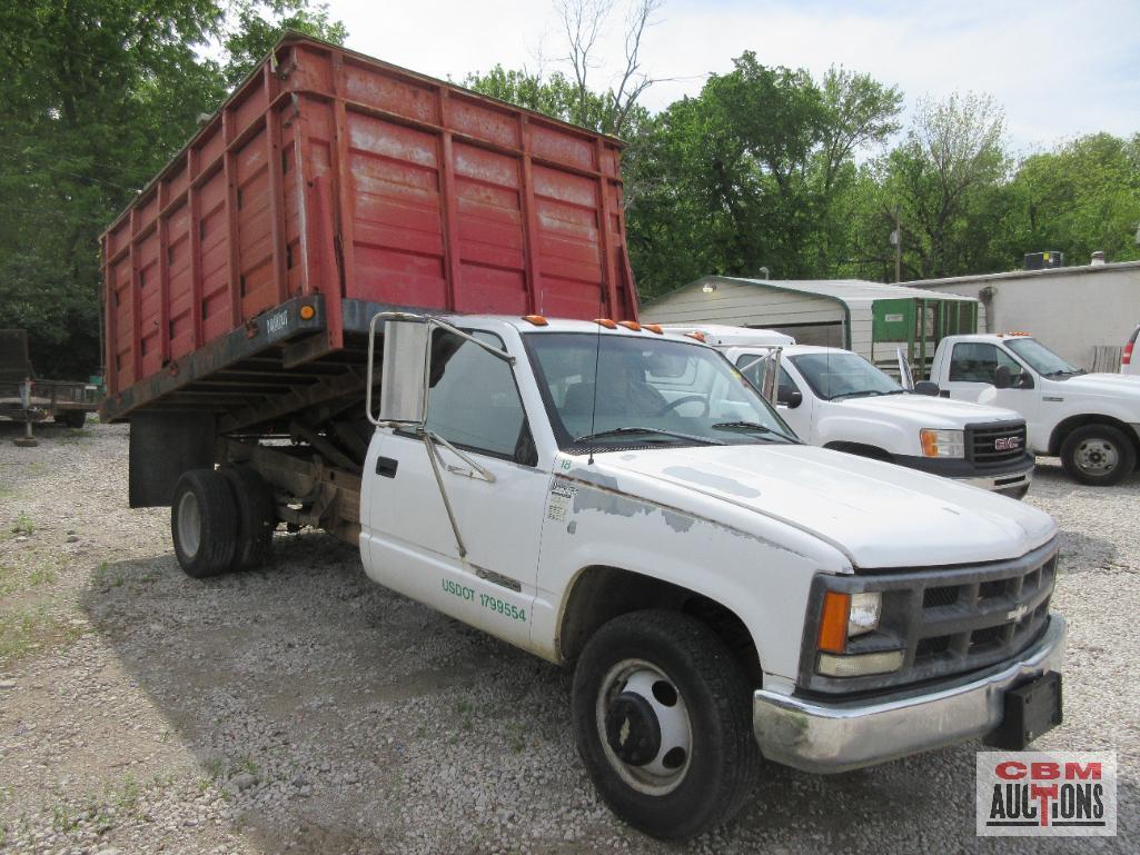 1998 Chevrolet C3500 Flatbed Dump Truck, VIN # 1GBJC34R7WF029480