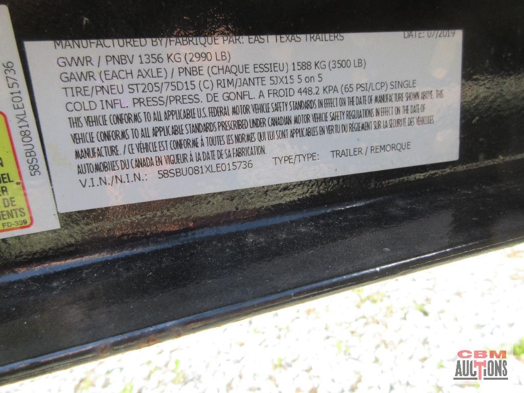 2020 East Texas 60"x8' Single Axle Flatbed Trailer With Flip Up Lawn Gate Vin # 58SBU081XLE015736