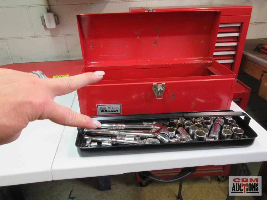 Red Metal Tool Box & Sockets