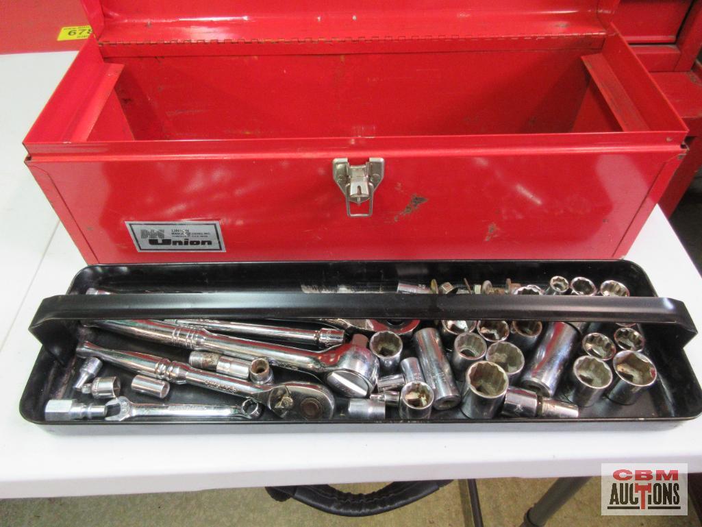 Red Metal Tool Box & Sockets