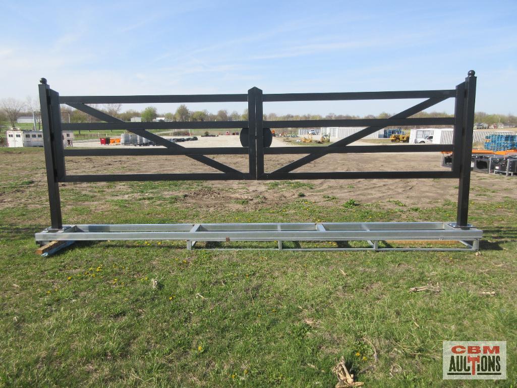 TM18-NCB 20' Heavy Duty Dual Swing Decorative Iron Entry Driveway Gates Mounted On Posts S#0214