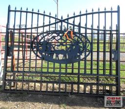 20' Dual Swing Decorative Iron Entry Driveway Gates With Deer Scene