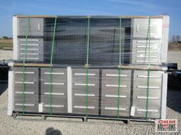 Cherry 9.5' H10FT-30D Work Bench with 30 Drawers, 2 Cabinets Drawers With Lock And Anti-Slip Mats,