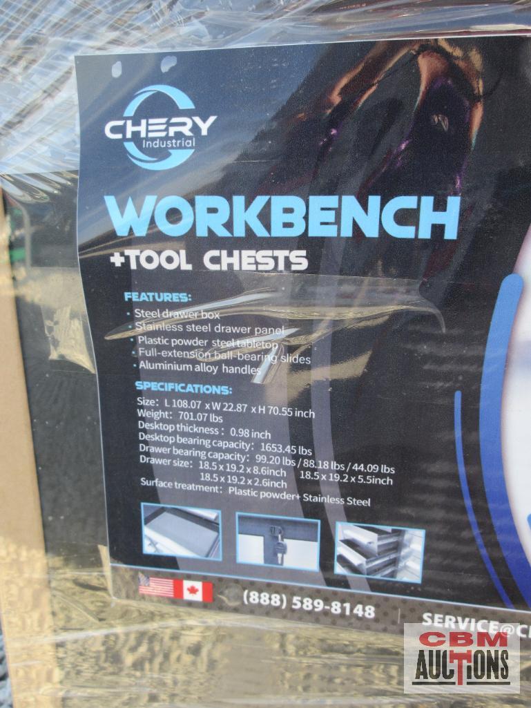 Cherry 9.5' H10FT-30D Work Bench with 30 Drawers, 2 Cabinets Drawers With Lock And Anti-Slip Mats,