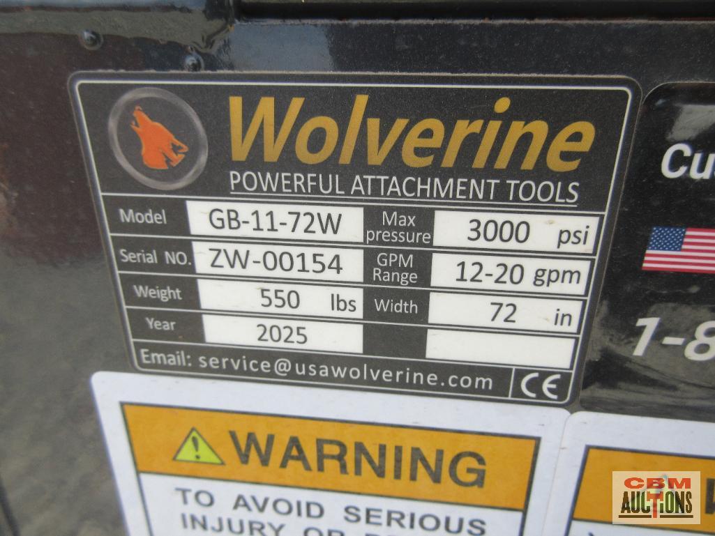 Wolverine GB-11-72W 72" Skid Steer Industrial Smooth Bottom Grapple Bucket Dual Cylinders With Hoses