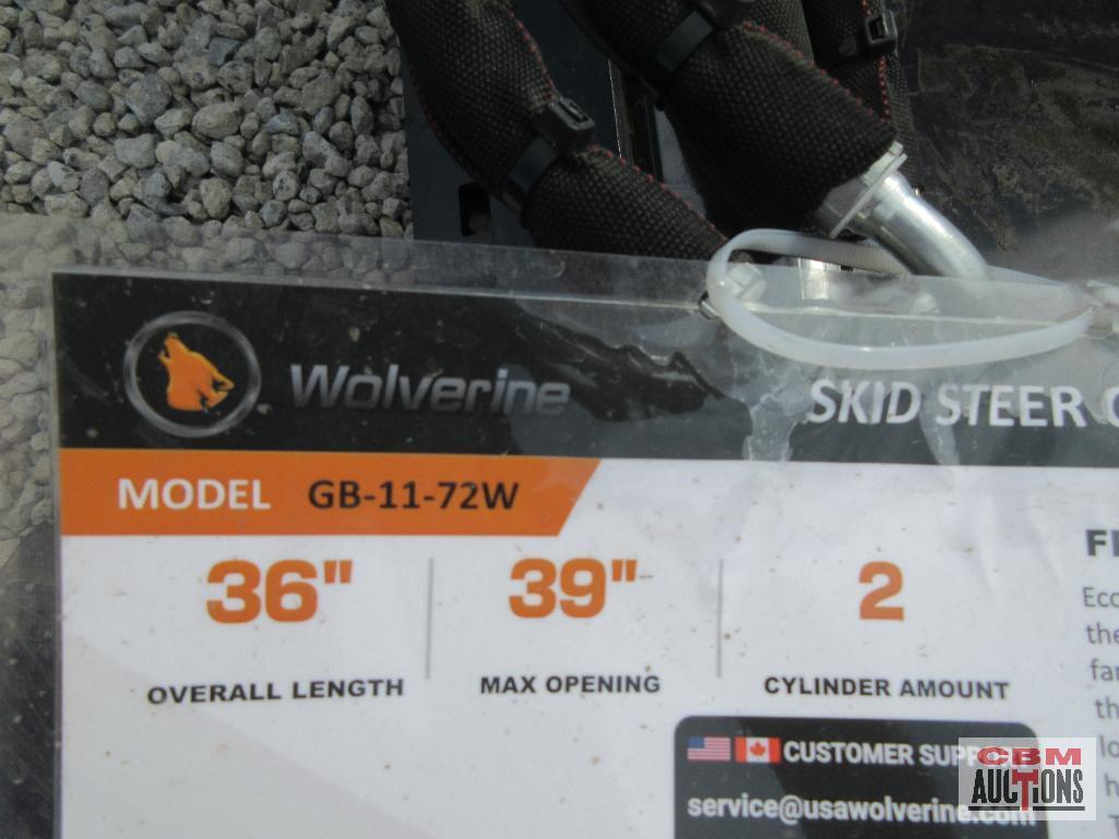 Wolverine GB-11-72W 72" Skid Steer Industrial Smooth Bottom Grapple Bucket Dual Cylinders With Hoses