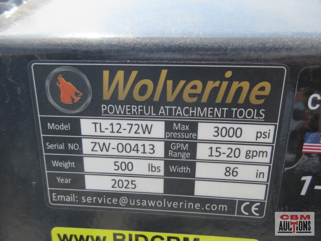 Wolverine TL-12-72W 72" Skid Steer Hydraulic Rotary Tiller With Hoses And Couplers 15-20 GPM S#0413