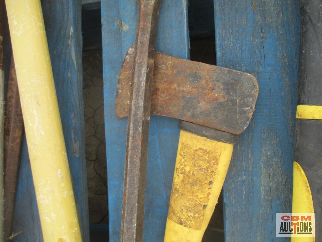 Pallet of Hand Tools Shovels, Rakes, Ax, Pitch Fork Ect.