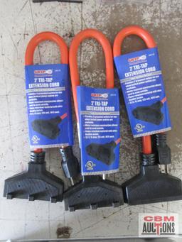 2' Tri-Tap Extension Cords, Cord Winders, 2pc Scissor Sets, His & Her Watches & misc.