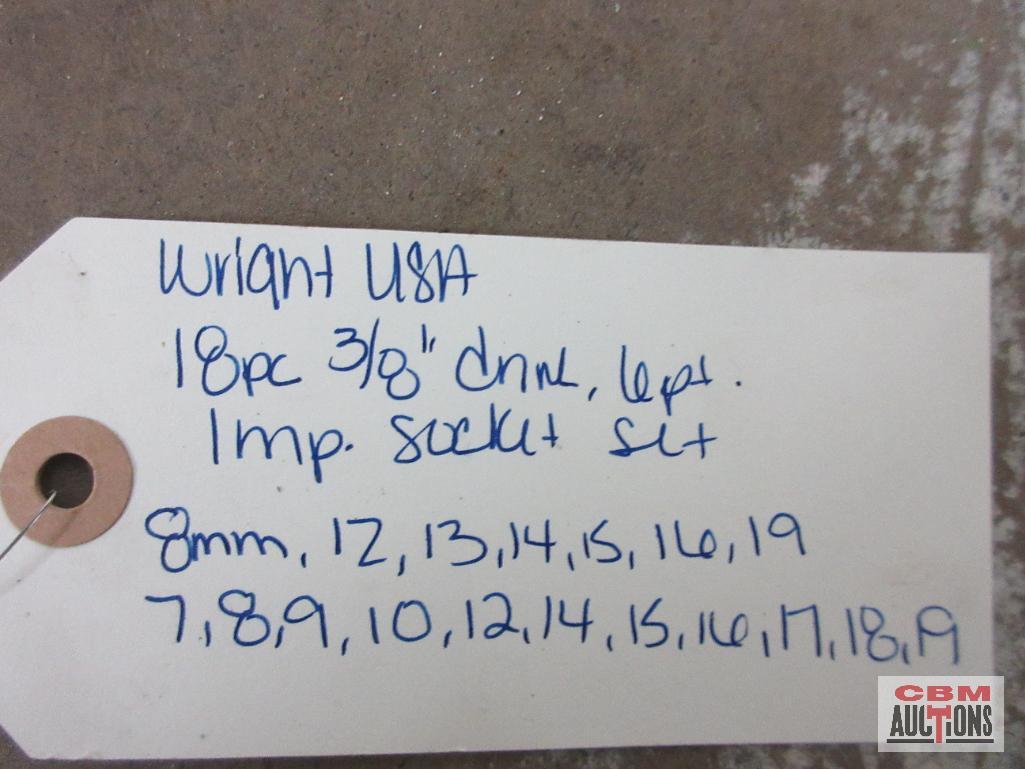 Wright 18pc 3/8" Drive, 6pt Impact Socket Set w/ Storage Rail - USA 8mm, 12mm, 13mm, 14mm,