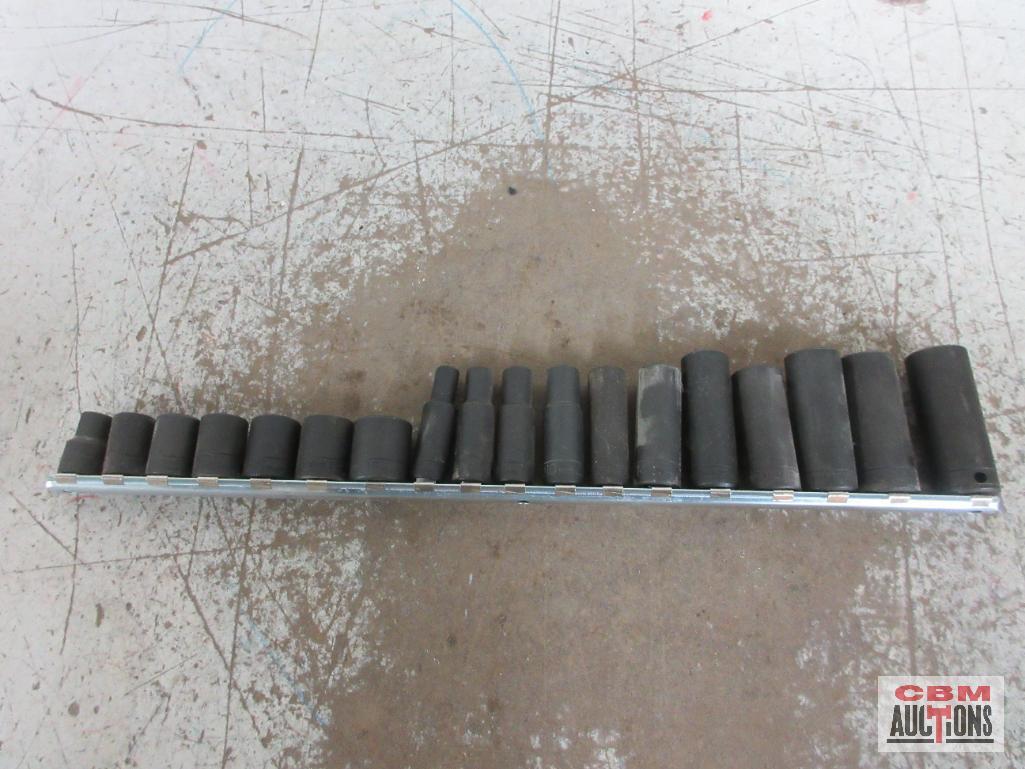 Wright 18pc 3/8" Drive, 6pt Impact Socket Set w/ Storage Rail - USA 8mm, 12mm, 13mm, 14mm,