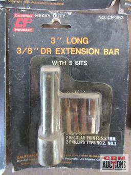 California Pneumatic CP-383 3" x 3/8" Drive Extension Bar W/ 5 Bits - Set of 5+