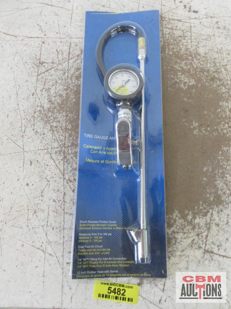 Heavy Duty Tire Gauge & Inflator, 1/4" NPT, Measures 5 to 160 psi