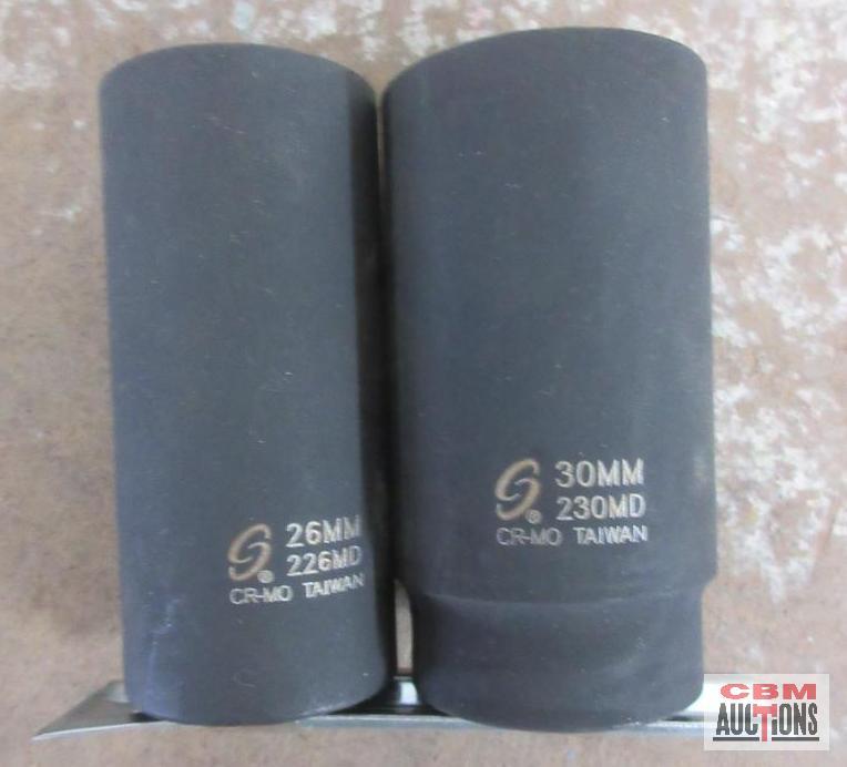 Sunex 2pc 1/2" Drive 6pt Deep Metric Impact Sockets w/ Storage Rail (26mm & 30mm)