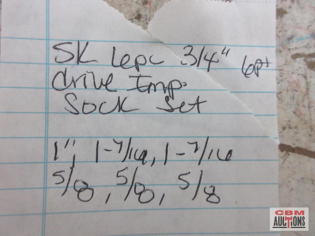 SK Tools 6pc 3/4" Drive, 6pt, SAE Impact Socket Set - USA 1", 1-7/16", 1-7/16", 5/8", 5/8" & 5/8"