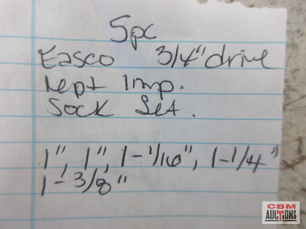 Easco 5pc 3/4" Drive, 6pt, SAE Impact Socket Set - USA 1", 1", 1-1/16", 1-1/4", 1-3/8"