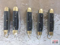 Multi-Toll Key Chain Pocket Knives - Set of 5 Silver & Black Pocket Knives w/ 3.5" Blade - Set of 4
