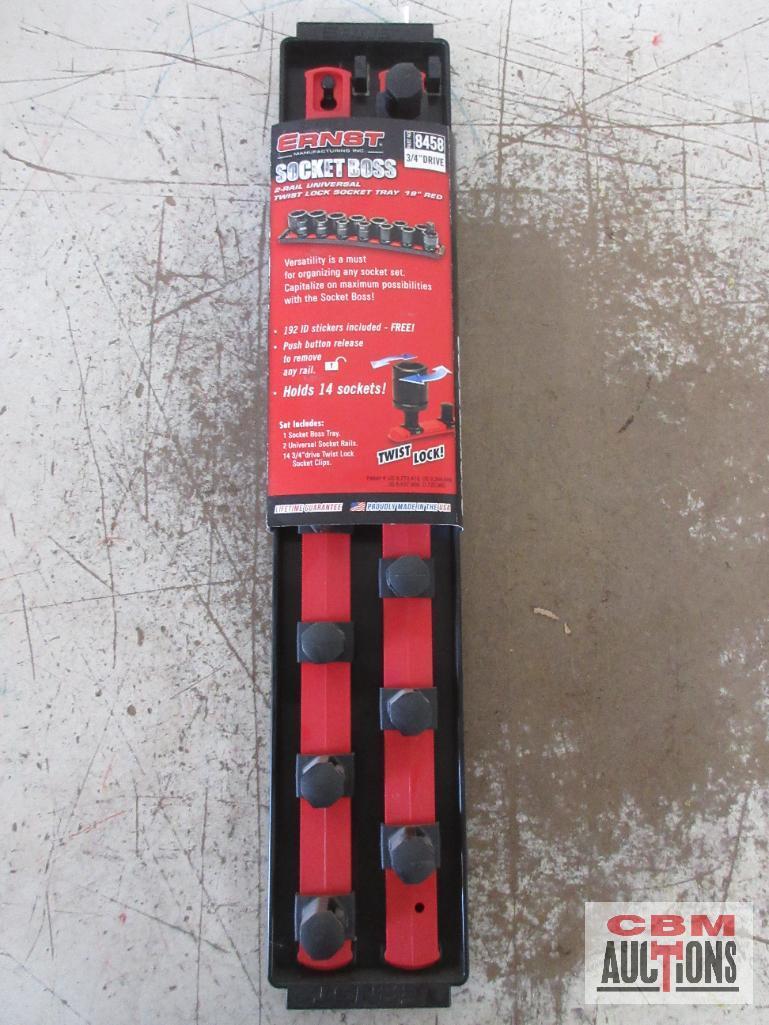 Ernst 8458 2-Rail Universal Twist Lock Socket Tray 18" - Red for (3/4" Drive) 84592-Rail Universal