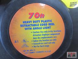 70' Heavy Duty Plastic Retractable Cord Reel w/ Angle Light - Runs