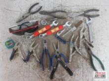 Hand Tool Assortment Safety Glasses, Combination Wrenches, Needle Nose Pliers, Locking Pliers,