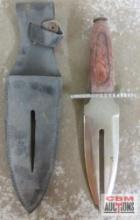 Split Knife w/ Wood Handle & Leather Sheath