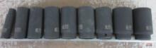 Sunex 9pc 1/2" Drive, 6pt Deep Metric Impact Socket Set w/ Storage Rail (11mm, 23mm, 26mm, 29mm,