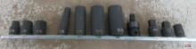 Grey Pneumatic 11pc 3/8" Drive 6pt SAE Impact Socket Set w/ Storage Rail 3/8", 9/16", 11/16"