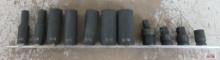 Grey Pneumatic 11pc 3/8" Drive 6pt SAE Impact Socket Set w/ Storage Rail 5/16", 3/8", 5/8", 11/16",