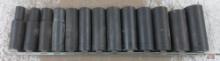 Wright 13pc 1/2" Drive 6pt Metric Impact Socket Set w/ Storage Rail- USA 10mm, 11mm, 13mm, 14mm,