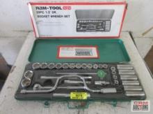 Ram-Tool 0843 33pc 1/2" Drive 6pt Chrome Socket Wrench Set w/ Metal Storage Case Deep 1/2" to