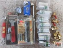 Dual Truck Tire Gauge, Combination Wrench, Radiator Tool, LED Torch Flashlight, Hole Saw, Couplers,