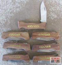 Wood Handle COUGAR Pocket Knives w/ 3.5" Blade - Set of 7