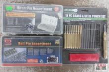 King 150pc Hitch Pin Assortment, BR 35pc Roll Pin Assortment & Grip 18pc Brass & Steel Punch Set