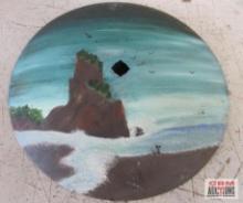 20" Hand Painted Disc Blade "Rock Cliff & Ocean"