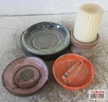 3 Ash Trays & Candle w/ Stand