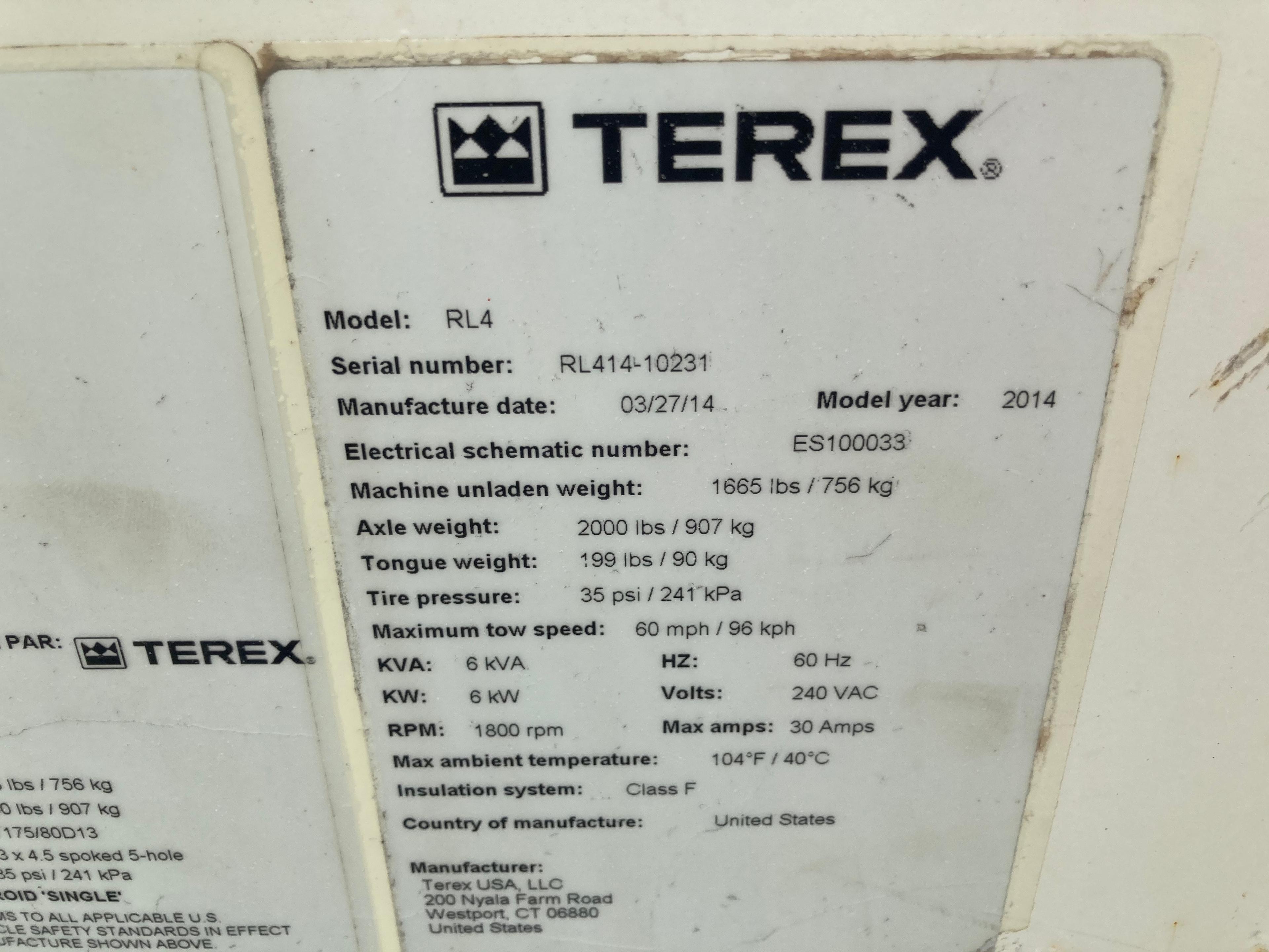 2014 Terex RL4 Generator