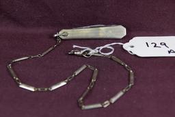 White GF Watch Chain with penknife 14"
