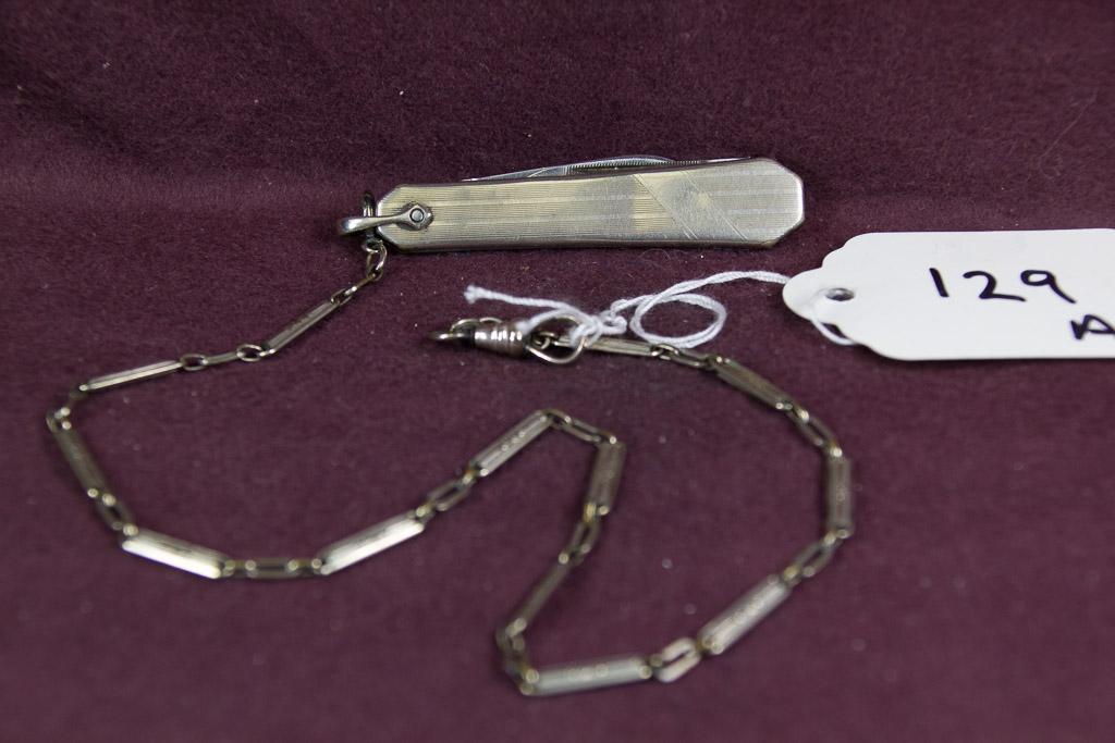 White GF Watch Chain with penknife 14"