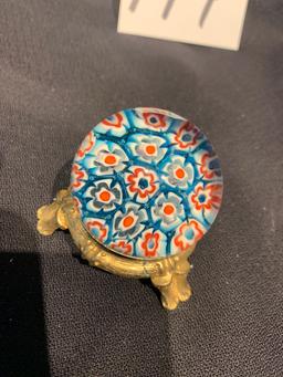 Millifori Paper Weight On Brass Stand 1 3/4