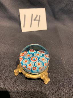 Millifori Paper Weight On Brass Stand 1 3/4