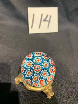 Millifori Paper Weight On Brass Stand 1 3/4
