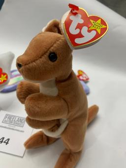 Three Excellent Condition Beanie Babies Pouch, Flitter And Gracie