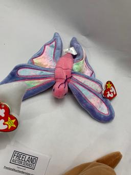 Three Excellent Condition Beanie Babies Pouch, Flitter And Gracie