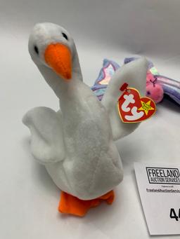 Three Excellent Condition Beanie Babies Pouch, Flitter And Gracie