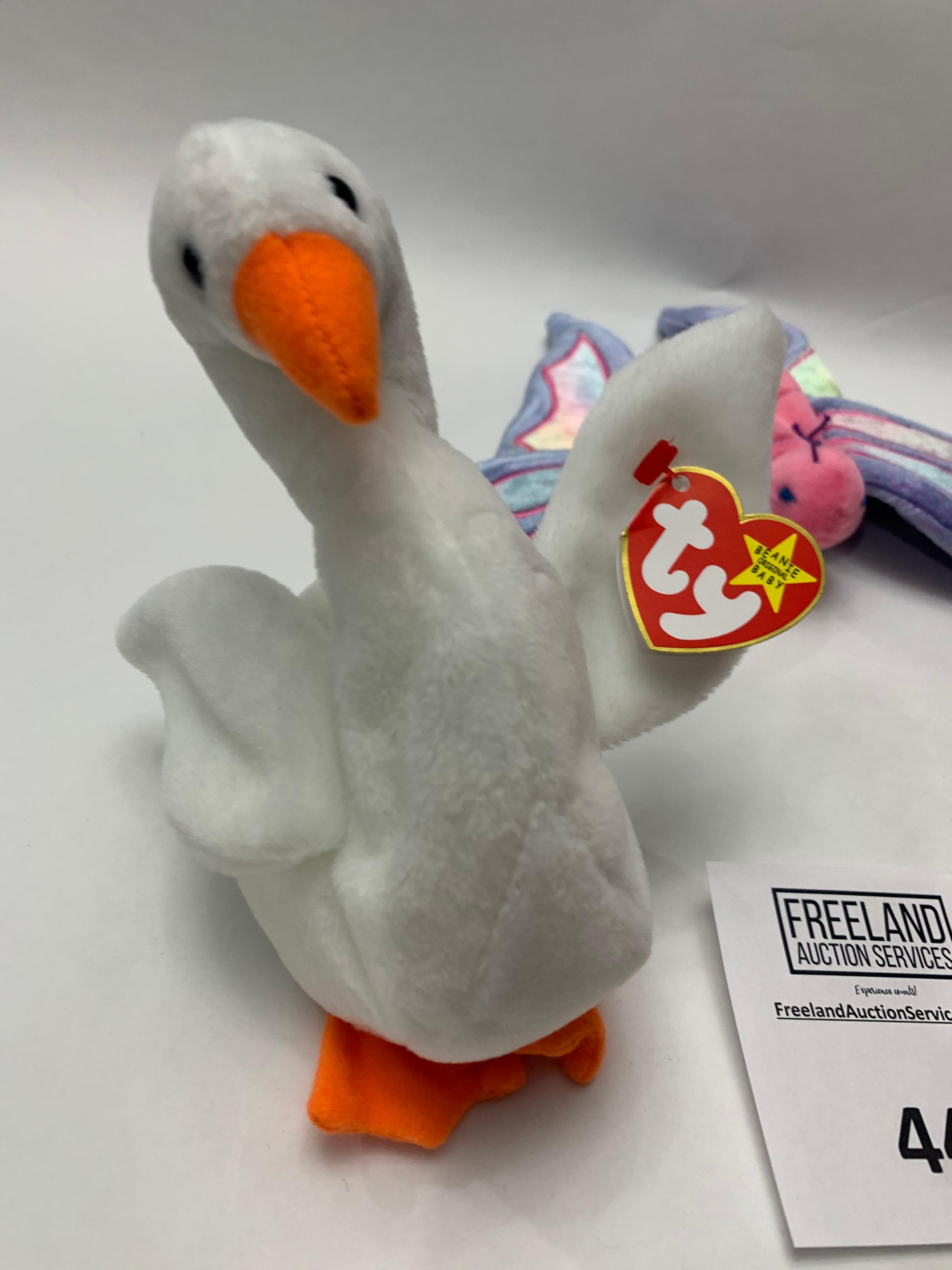 Three Excellent Condition Beanie Babies Pouch, Flitter And Gracie
