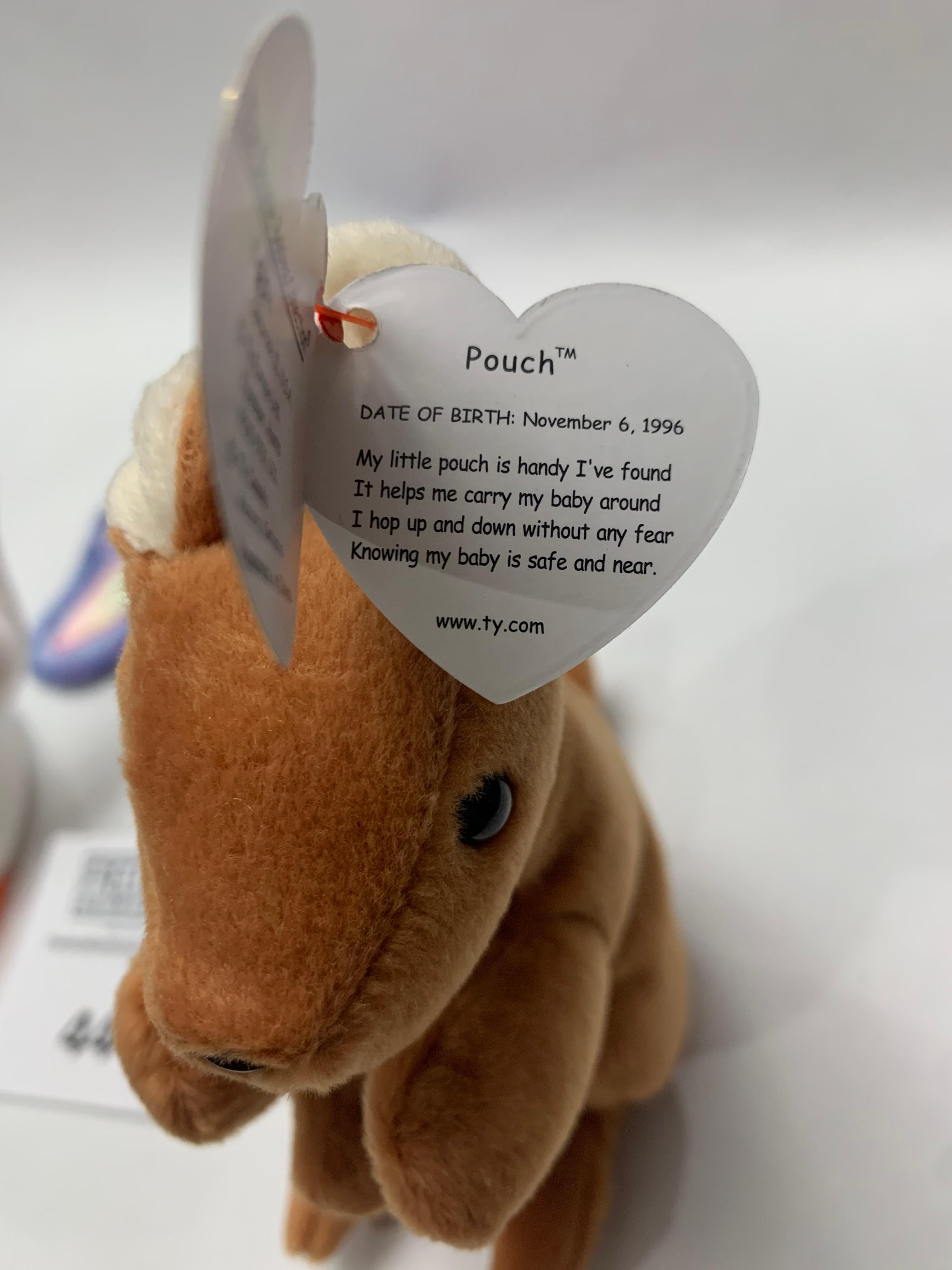 Three Excellent Condition Beanie Babies Pouch, Flitter And Gracie