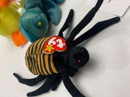Four Beanie Babies Hissy, Iggy, Quakers, Spinner In Excellent Condition